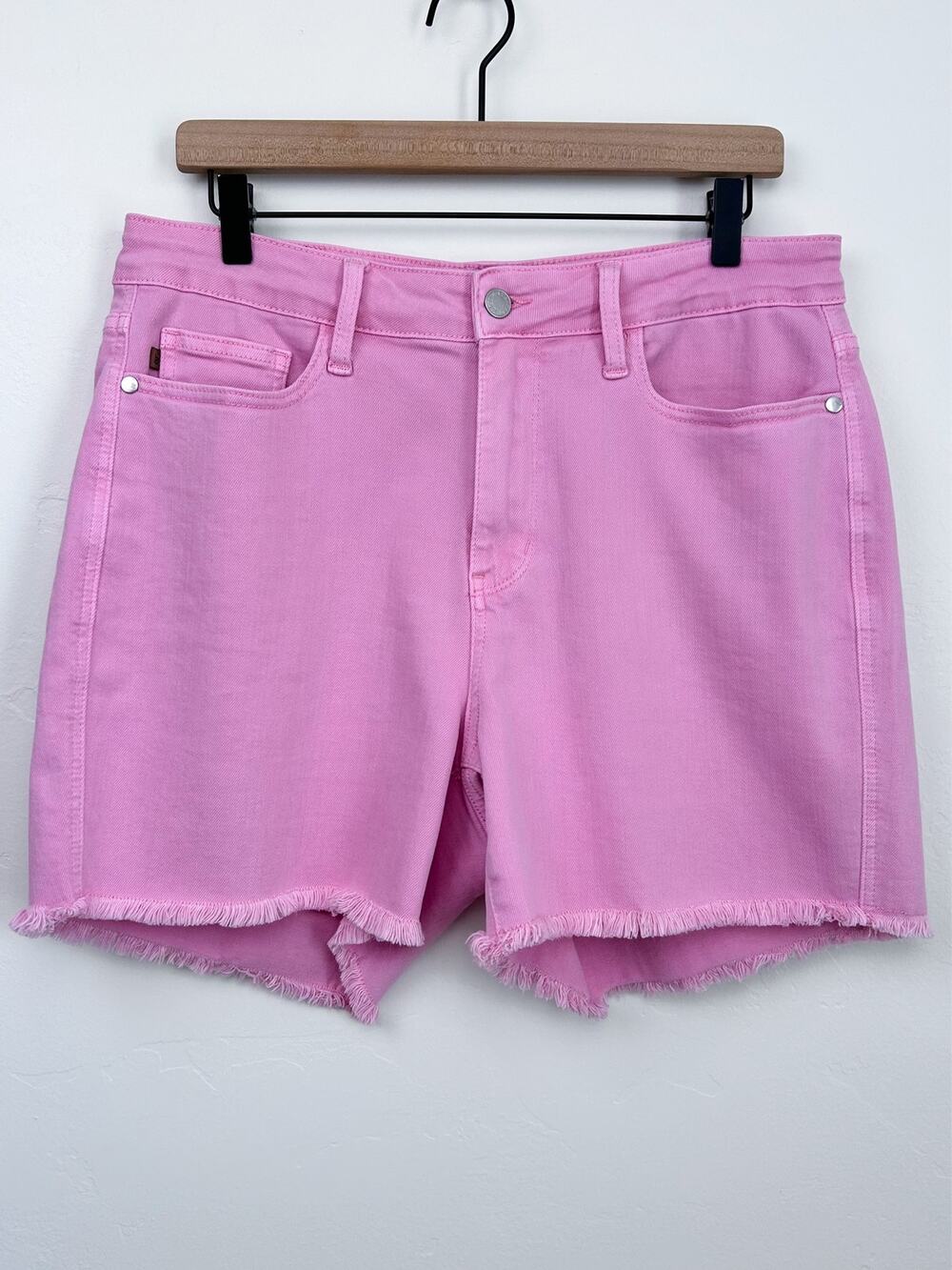 Judy Blue Pink Garment Dyed Stretchy High-Rise Frayed Cut-Off Jean Shorts 1XL